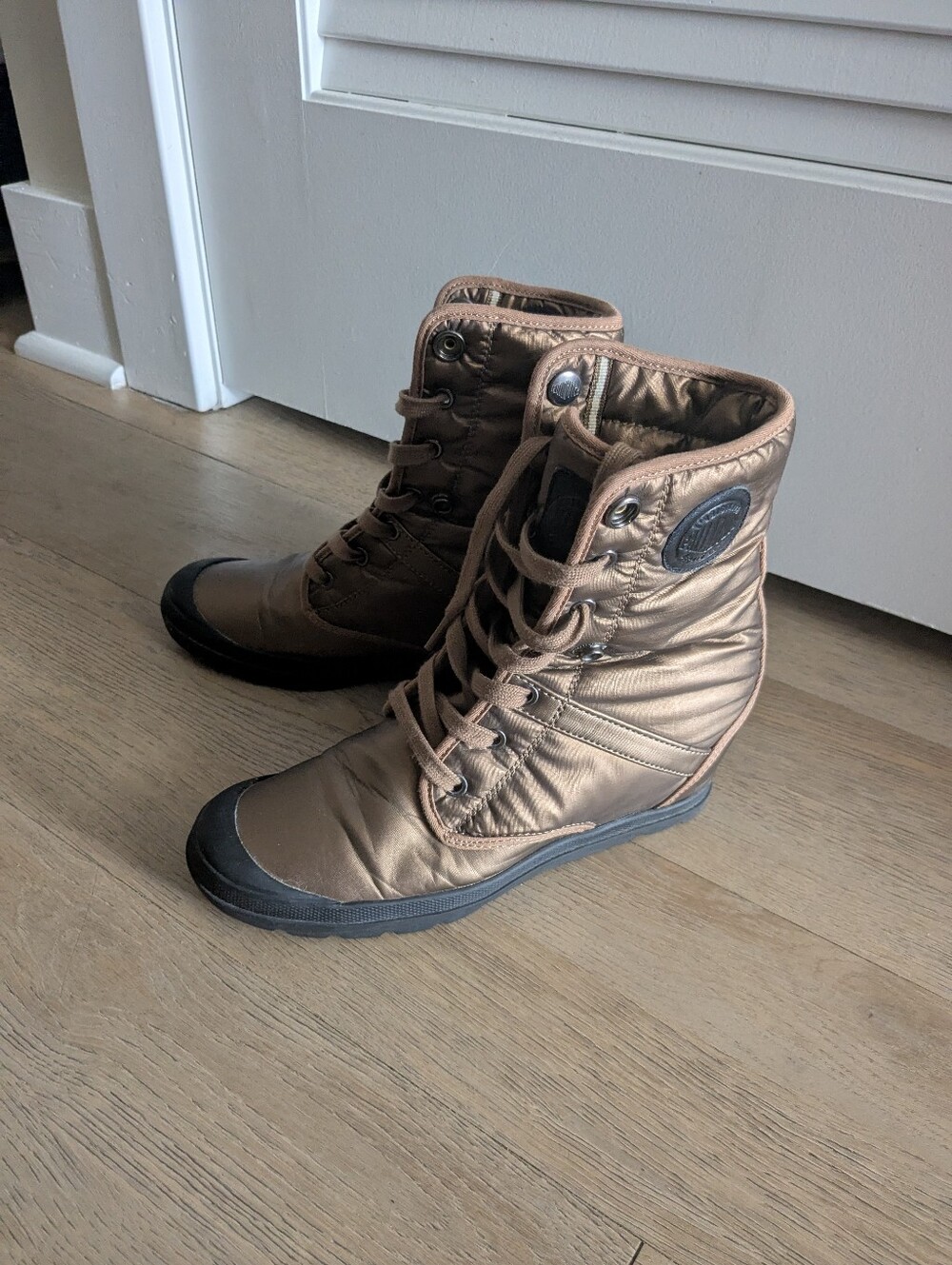 Women's Palladium Metallic Bronze Lace-Up Wedge Boots